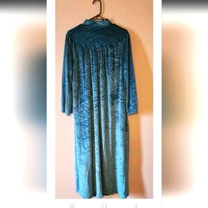 Womans Vintage Robe Nightgown JULIE GIRL Sz L Blue Green Velour House Coat